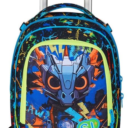 SJ GANG STYLE JAM GANG Trolley Scuola Jack 3 Ruote Led Look, Blu, 3 in 1, Zaino Triplo Uso con Carrello Sganciabile, 33 L, Zaino Scuola Elementare, Zaino Bambino